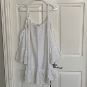 Blue Island White Eyelet Cold Shoulder Swim Cover